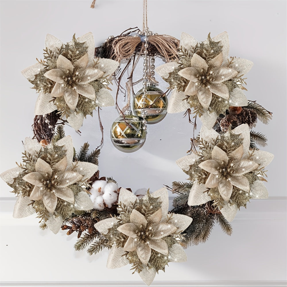 GlitterBloom Ornament 10 st – Luxe kerstbloemen voor een elegante boomdecoratie